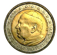 1 euro z wizerunkiem Jana Pawła II.